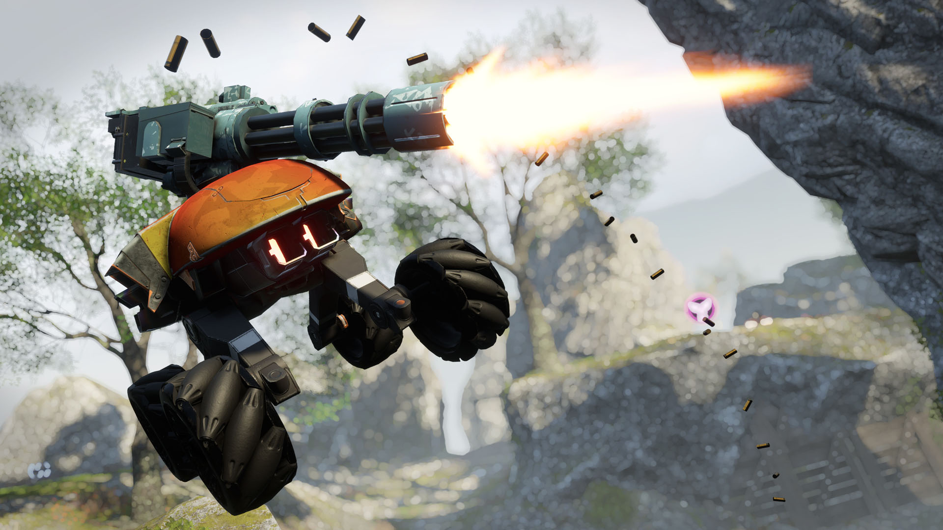 Screenshot of a four wheeled vehicle that is airborne firing it's weapon 